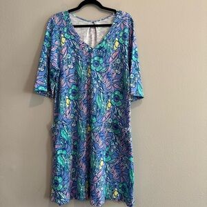 Habitat Floral V-Neck Dress with Pockets Lagenlook XL